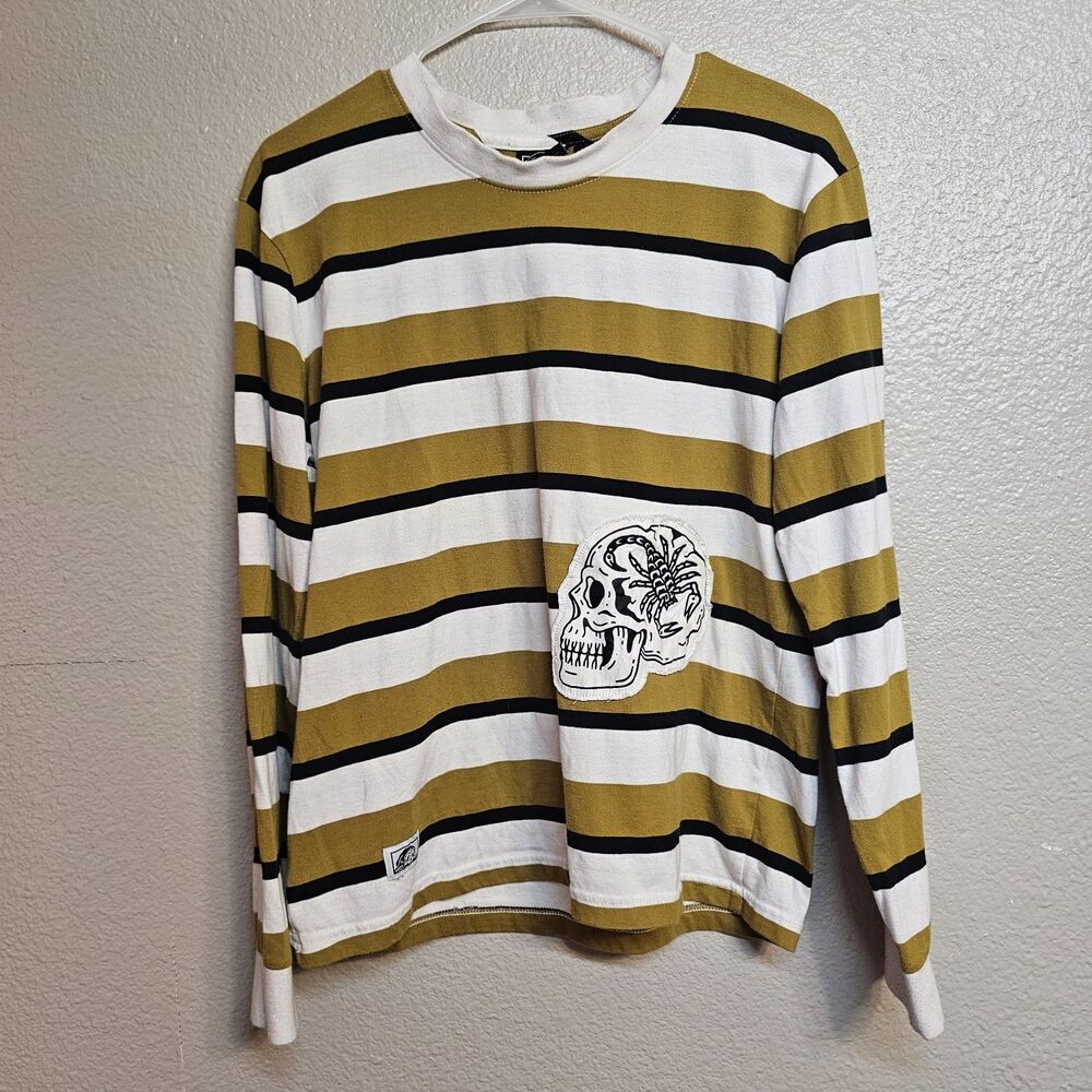 Lurking Class Sketchy Tank Skull Scorpion Stripe Long Sleeve Shirt Men's M FF745